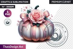 Shabby Chic Pink Coquette Pumpkin with bow PNG fall Clipart Product Image 1
