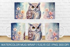 Cute Owl Mug Wrap|Flower Mug Watercolor Design Product Image 1