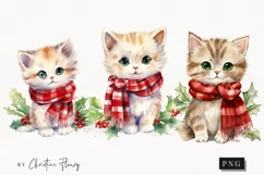 Watercolor Christmas Cats Clipart | Watercolor Christmas PNG Product Image 1