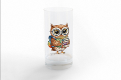 Wise Owl with Backpack Holding Books Watercolor PNG Product Image 3
