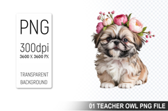 Cute Floral Dog, Animal Sublimation Clipart PNG Product Image 1