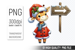 Christmas Giraffe in Santa Outfit Clipart, High-Quality PNG Product Image 1