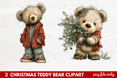 2 Christmas Teddy Bear Clipart | Cute Holiday Bear PNG Illus Product Image 1