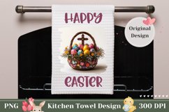 Happy Easter Kitchen Towel, Easter Basket Sublimation Towel Product Image 1