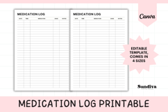 Medication Log Printable 1 | Medication Tracker Template Product Image 1