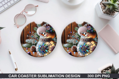 Snowman Car Coaster Sublimation|Christmas Coaster PNG Design Product Image 1