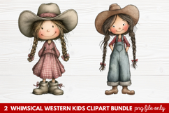 2 Whimsical Western Kids Clipart | Cute Cowboy &amp; Cowgirl PNG Product Image 1