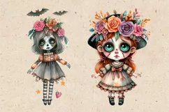 Watercolor Halloween Zombie Doll. PNG sublimation Product Image 2