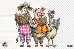 Whimsical Farm Animals Love Reading - Animals Clipart Product Image 1