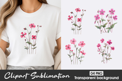 Pink Floral Watercolor Clipart PNG Product Image 1