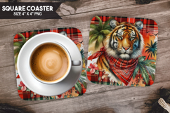 Tiger, Wild Animals, Buffalo Plaid Square Coaster PNG Product Image 1