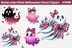 Watercolor Pink Halloween Ghost Clipart PNG Product Image 1