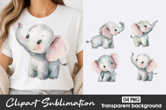 Cute Baby Elephant Watercolor Clipart Sublimation PNG Product Image 1
