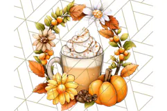 Fall Drink Clipart PNG, Cozy Autumn Cocoa and Latte Art Product Image 3
