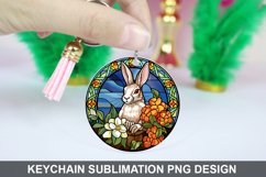 Bunny Round Keychain, Bunny Flowers Keychain Design Product Image 1