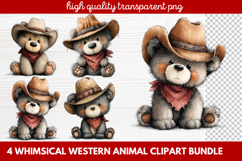 4 Whimsical Western Animal Clipart | Cute Cowboy Animals PNG Product Image 1