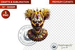 Horrific Evil Clown Clipart - Halloween Creepy Circus PNG G Product Image 1