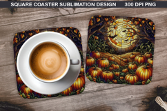 Pumpkin Coaster Sublimation, Halloween Coaster PNG Design Product Image 1