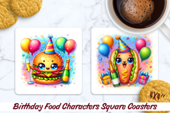 Birthday Food Square Coaster PNG 4x4, Sublimation Design. Product Image 1