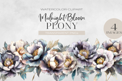 Moody Purple Peony Clipart , Watercolor PNG. Product Image 1