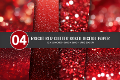 Bright Red Glitter Bokeh Digital Paper Product Image 1