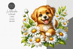 Cute Animals Clipart, Puppy clipart, Daisies Product Image 1