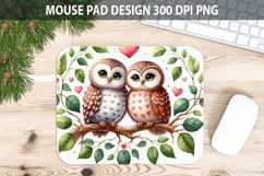 Watercolor Owl Mouse Pad Sublimation - Valentines Png Product Image 1