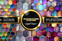 hexagon stained glass grid Digital Papers - 04 variations Product Image 1