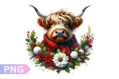 Christmas Floral Cow Sublimation - Clipart PNG Design Product Image 1
