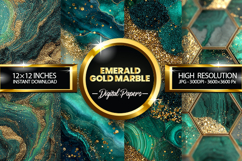 Emerald Gold Marble Digital Papers - 04 variations Product Image 1