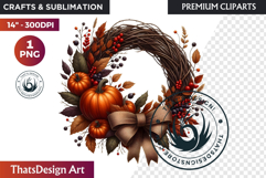 Autumn Harvest Wreath Clipart - Rustic Fall &amp; Thanksgiving Product Image 1