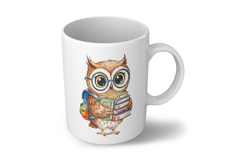 Wise Owl with Backpack Holding Books Watercolor PNG Product Image 5