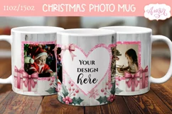 Pink Christmas photo mug wrap PNG Sublimation, festive mug Product Image 2