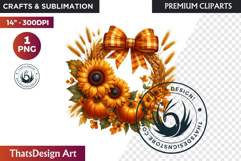 Sunflower Autumn Wreath - Rustic Farmhouse Harvest PNG Product Image 1