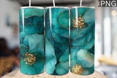 Teal Alcohol Ink Flower Tumbler Wrap -High Quality 300 Dpi Product Image 1
