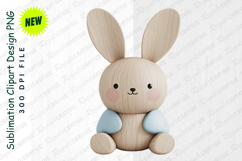 Wooden Easter Bunny Clipart Toy With Blue Arms And Pink PNG Product Image 1
