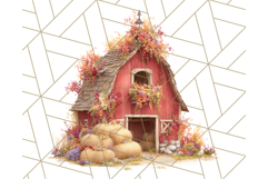 Fall Barn Clipart PNG With Pumpkins and Flowers, Autumn Png Product Image 3