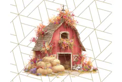 Fall Barn Clipart PNG With Pumpkins and Flowers, Autumn Png Product Image 3