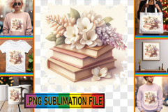 Playful TSHIRT Art PNG, Book and flower Product Image 1