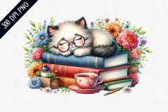 Books And Sleeping Cat Sublimation - Clipart PNG Design Product Image 1