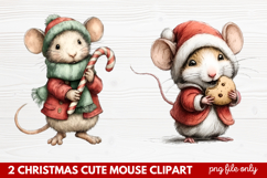 2 Christmas Cute Mouse Clipart | Adorable Holiday Mouse PNG Product Image 1
