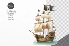 Ocean clipart, Pirate ship clipart, Watercolor clipart Product Image 1