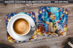Snowman Coaster Sublimation, Christmas Coaster PNG Design Product Image 1