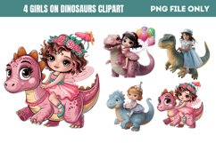 Girls on Dinosaurs Clipart PNG Product Image 1