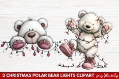 Christmas Polar Bear Lights Clipart | Cute Holiday Bear PNG Product Image 1