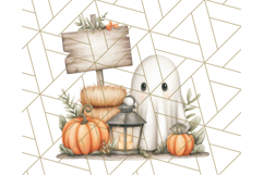 Watercolor Halloween Cottage Clipart, Ghosts &amp; Pumpkins Png Product Image 3