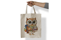 Wise Owl with Backpack Holding Books Watercolor PNG Product Image 6