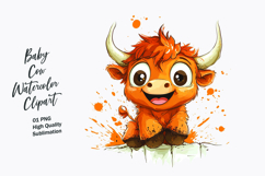 Cute Baby Cow Watercolor Clipart PNG Product Image 1
