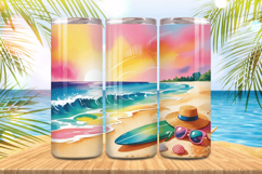 Sunrise Beach Scene with beach elements Tumbler Wrap PNG Sub Product Image 1