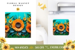 Flowers Magnet, Paper Sunflowers Magnet Sublimation Product Image 1